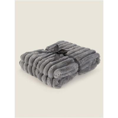 George Home grey ribbed faux fur throw 120x150cm, imported from the UK