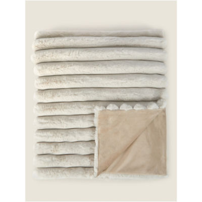 George Home Natural Ribbed Faux Fur Throw 120x150cm