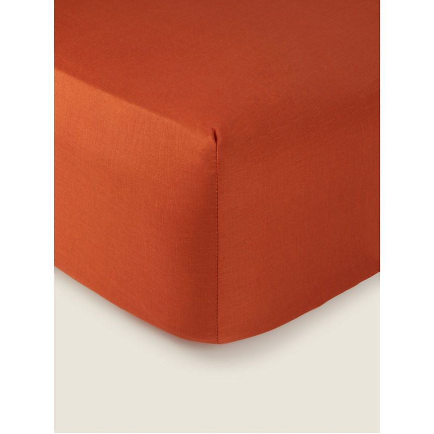 George Home Orange Plain Fitted Sheet - Double