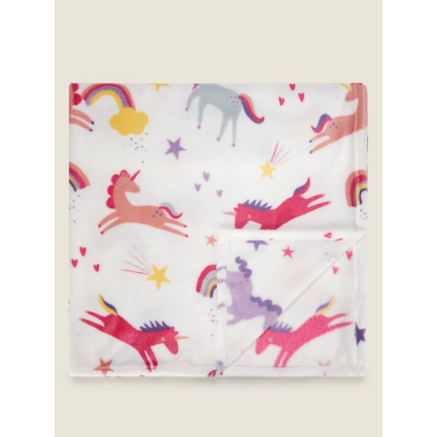 George Home White Unicorn Fleece Blanket GOODS ASDA   