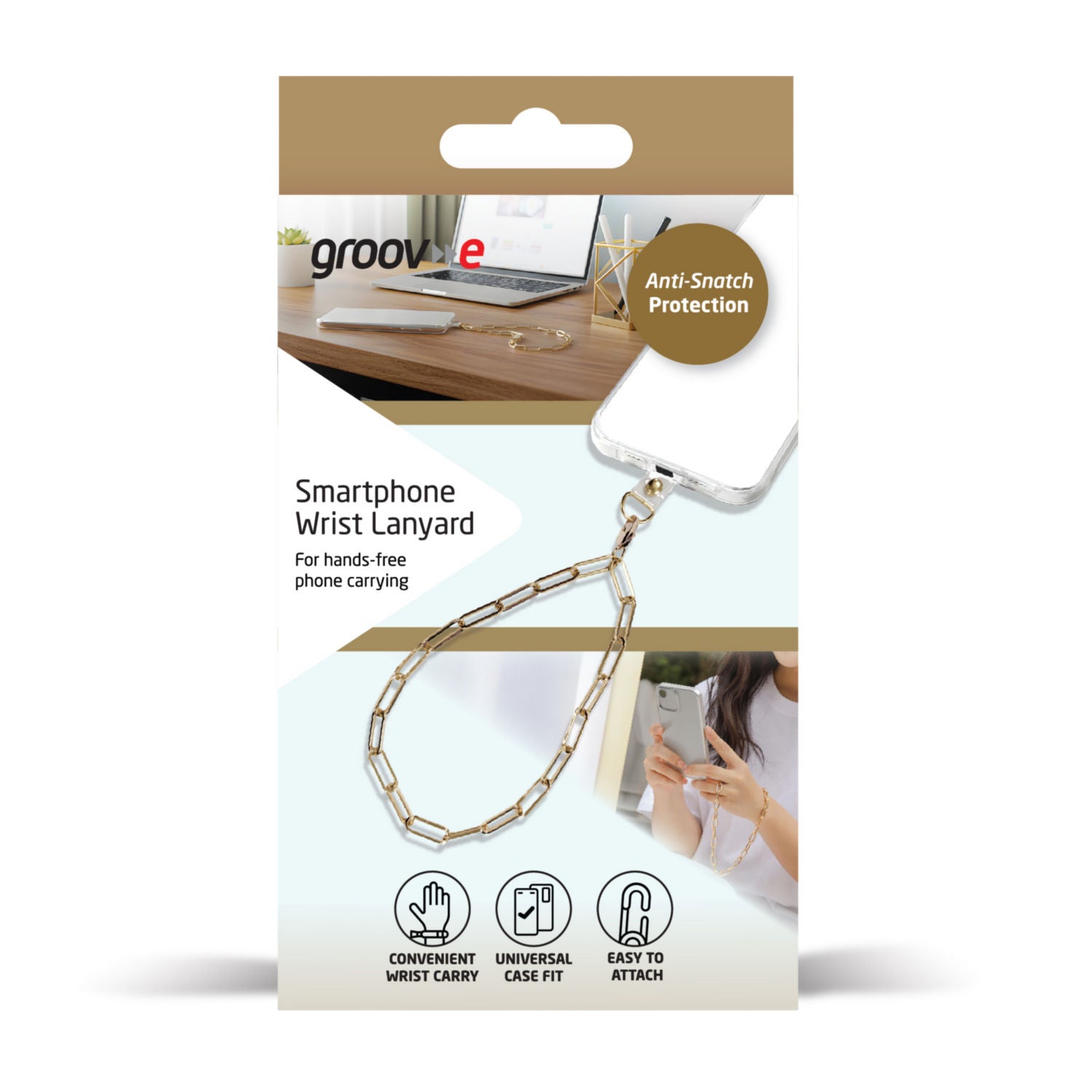 Groov-e gold metal wrist lanyard for smartphone - British product