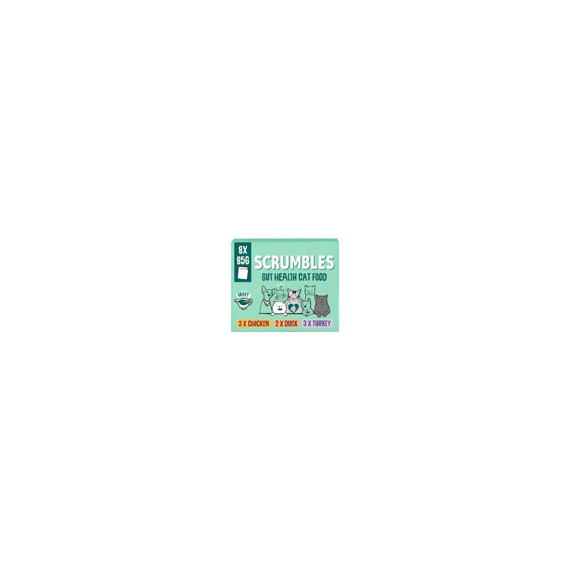 Scrumbles cat food gravy gut health 8x85g - British product