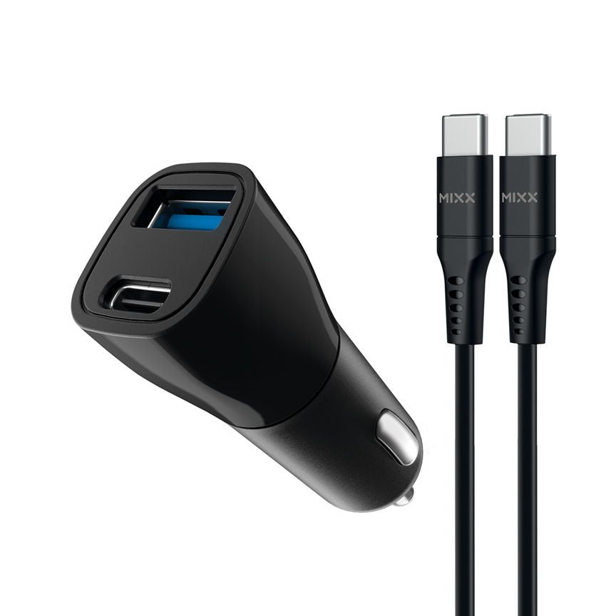 Mixx 2 Port In Car Charger with 1.2m USB-C to USB-C Cable - 20w