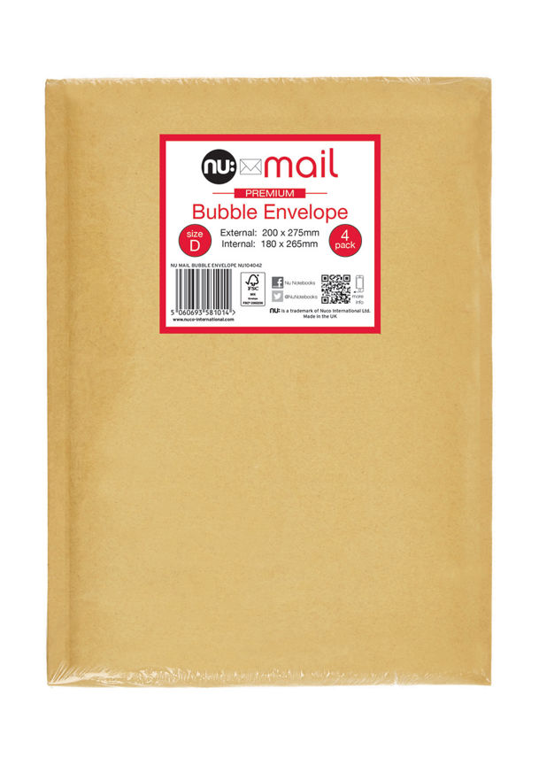 Nu Mail Bubble Envelope Size D 4 Pack