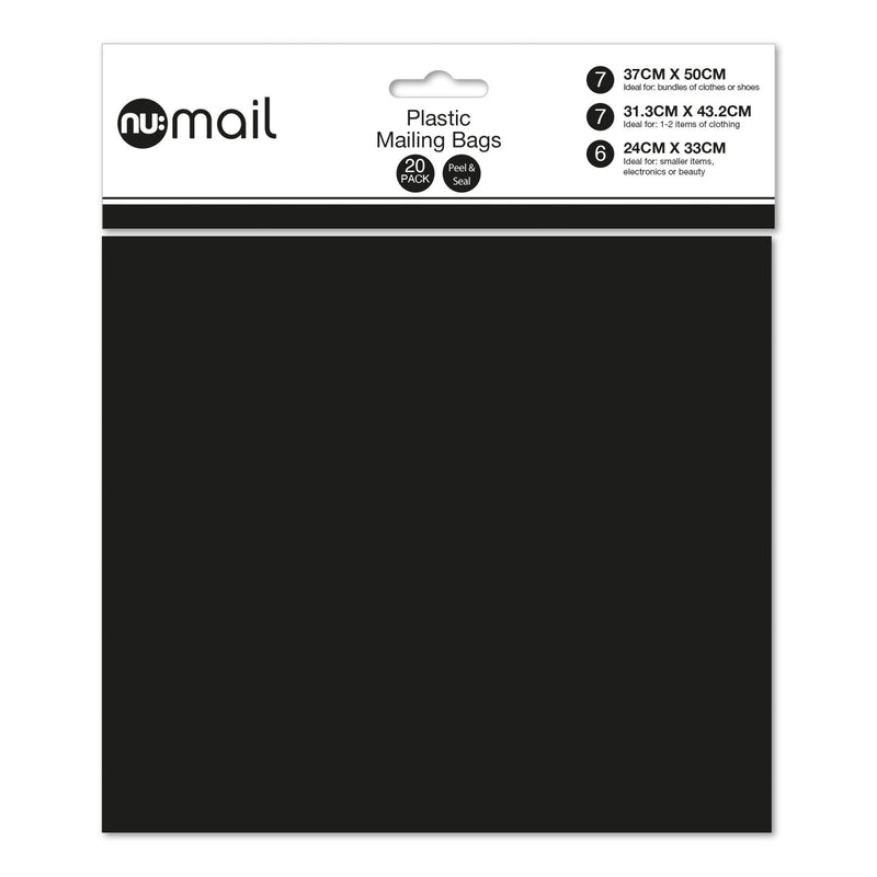 Nu mailing bags black 20 pack, UK version