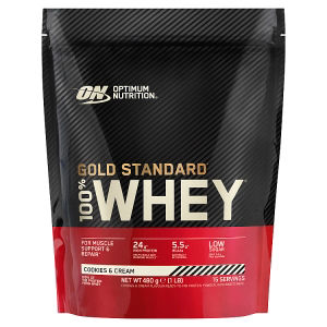 ASDA Optimum Nutrition 100% Gold Standard Whey Protein Powder Cookies & Cream 15 Servings 480g- Buy online at McGrocer