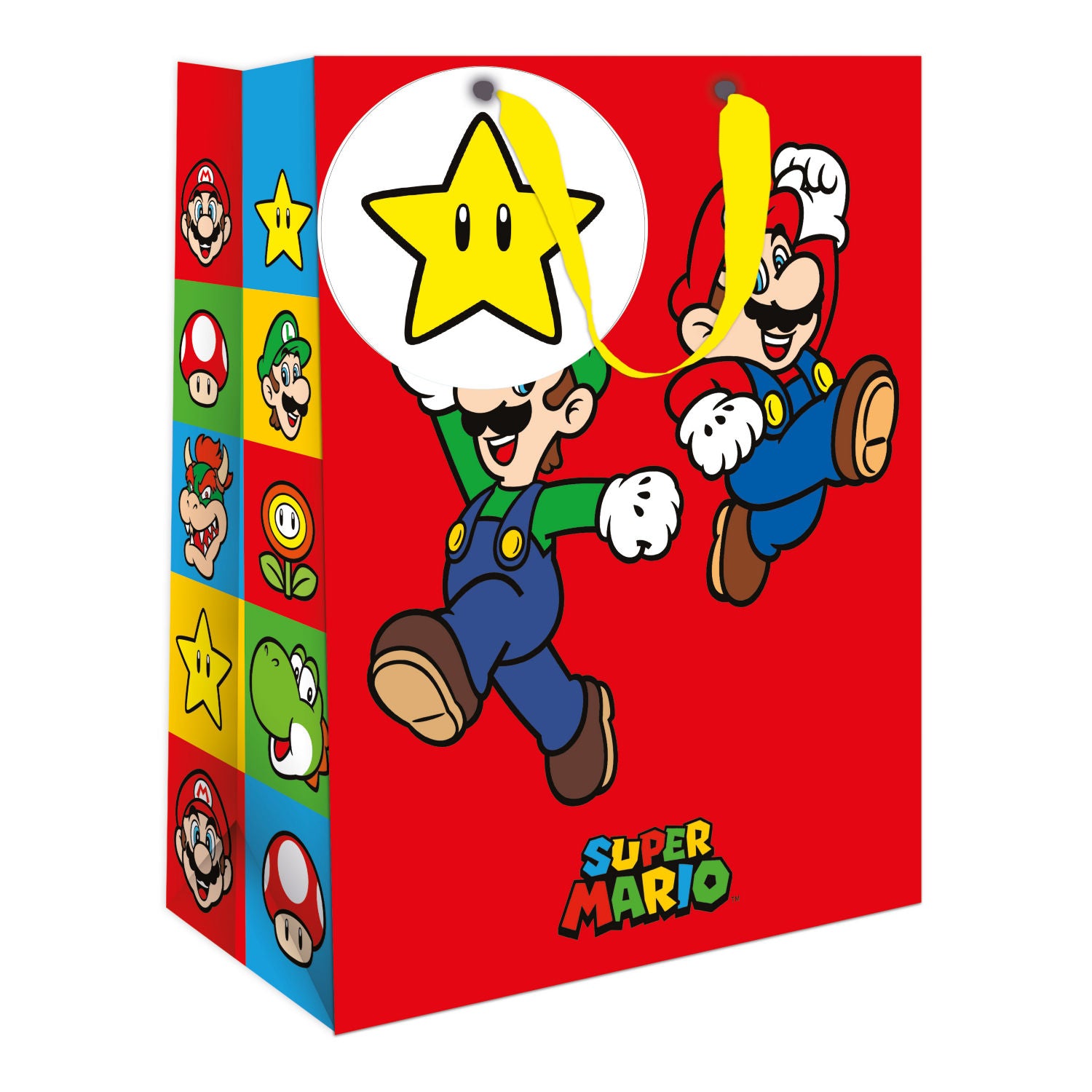 Super Mario gift bag with ribbon handles and tag, imported from the UK
