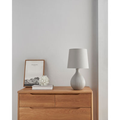 George Home Grey Fluted Linen Large Table Lamp