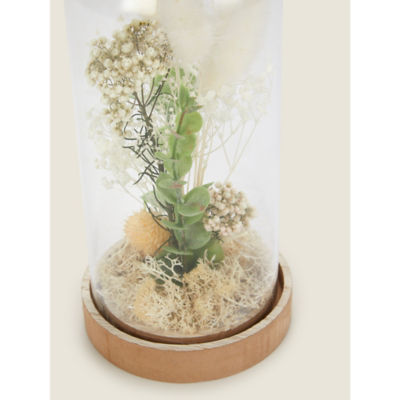 George Home white bell jar with dried florals 10x10x21cm, UK version