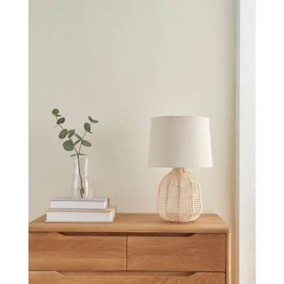 George Home Natural Rattan Table Lamp with Linen Shade, UK version