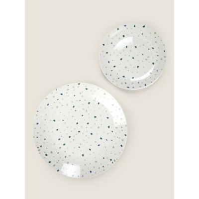 Terrazzo dinner set 12 piece white and blue - British product