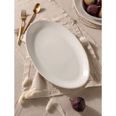 ASDA At Home with Stacey Solomon White Beaded Oval Porcelain Platter 40.5 x 24.8 x 2.5 cm- Buy online at McGrocer