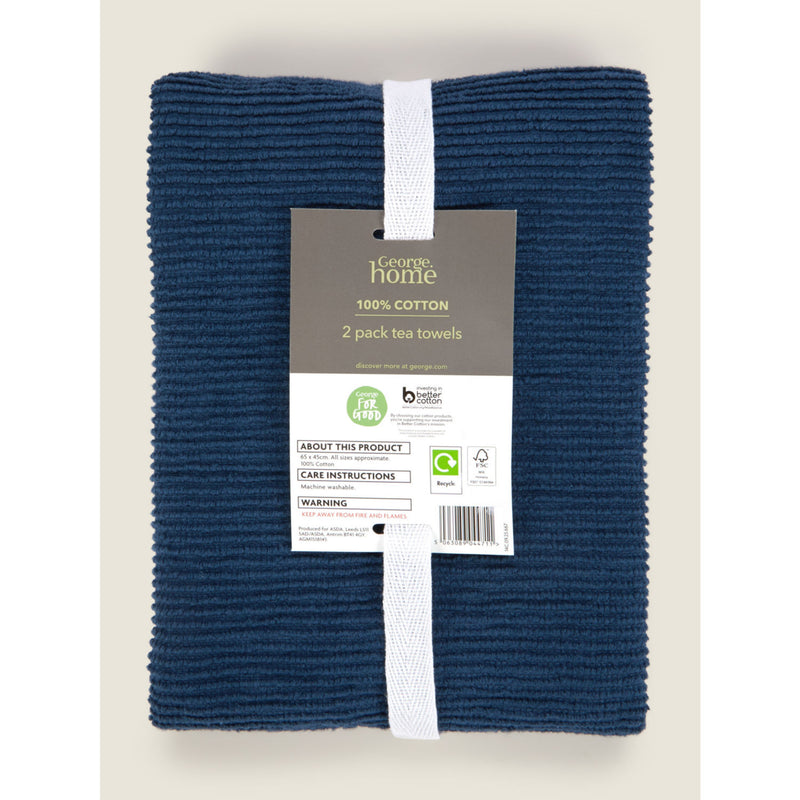 George Home blue ribbed tea towel set of 2, UK version