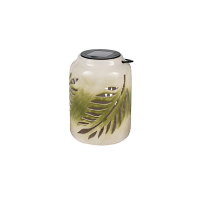 George Home green ceramic solar leaf lantern 13.1x13.1x18.3cm, UK version