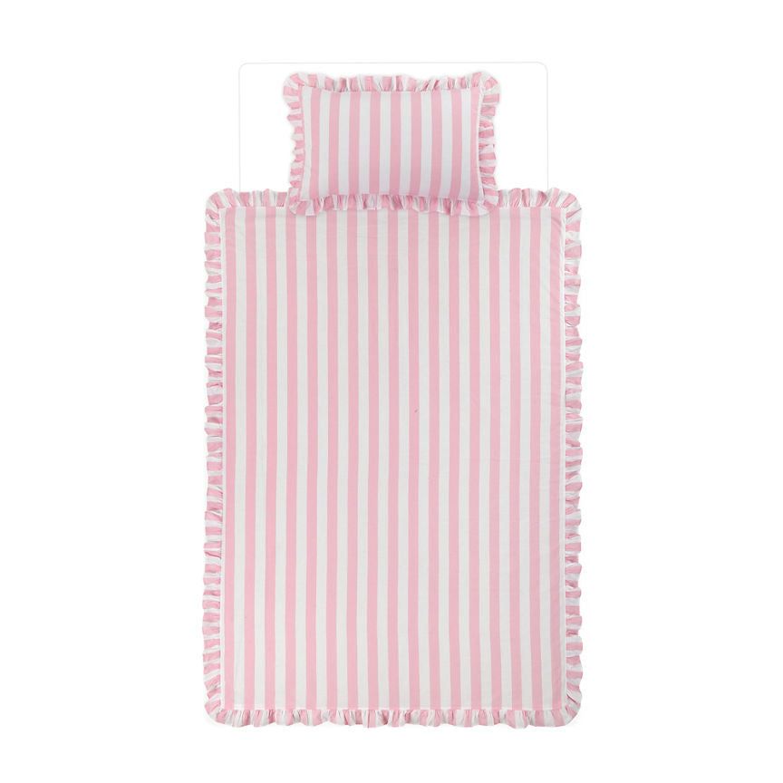 George Home Pink & White Stripe Frill Single Reversible Single Duvet Set