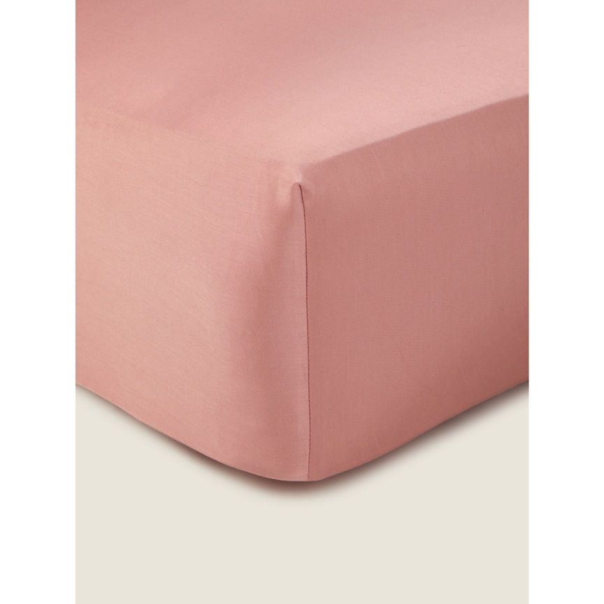 George Home Pink 100% Cotton Plain Sateen Fitted Sheet -Double