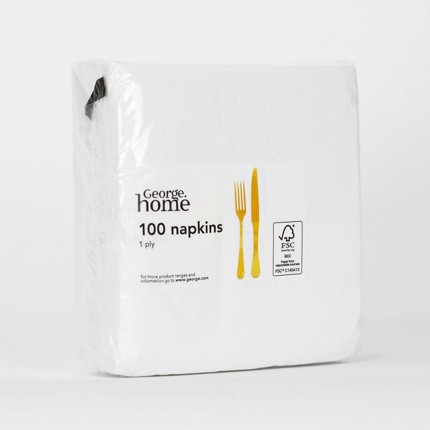 George Home 100 White Paper Napkins GOODS ASDA   