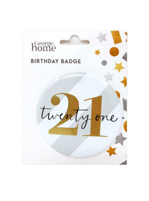 George Home Number 21 metal birthday badge 85mm with gold foil stripe, UK version