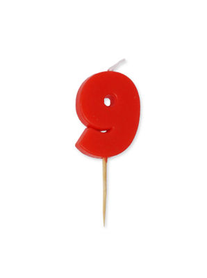 Bougie chiffre George Home 9 Rouge avec bâton en bambou 43x30x7mm