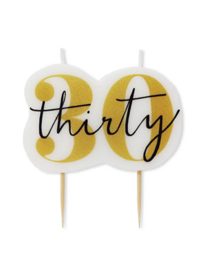 Bougie chiffre 30 George Home Blanc Or 70 mm