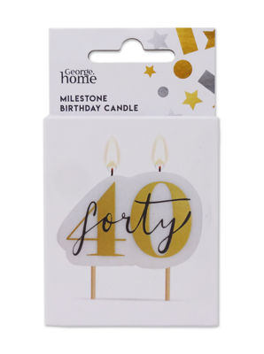 George Home Number 40 Candle White Birthday 70x50mm