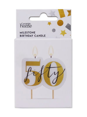 George Home Birthday Number Candle 50 White Gold 70mm