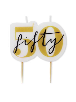 Bougie chiffre d'anniversaire George Home 50 Blanc Or 70 mm