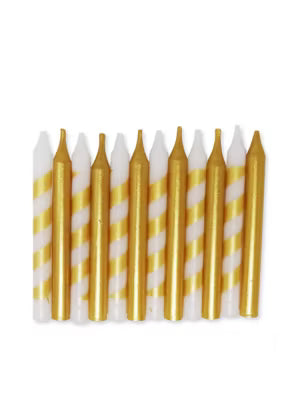 Bougies dorées George Home, lot de 12, rayures diagonales et unies, bougies pour gâteau 62x6mm