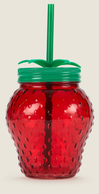 George Home Rotes Erdbeer-Einmachglas - Glasaufbewahrungsbehälter 420 ml