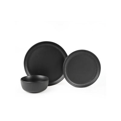 George Home dinner set black ribbed 12 piece, imported from the UK