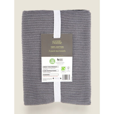 George Home Black Grey Ribbed Tea Towels, UK version