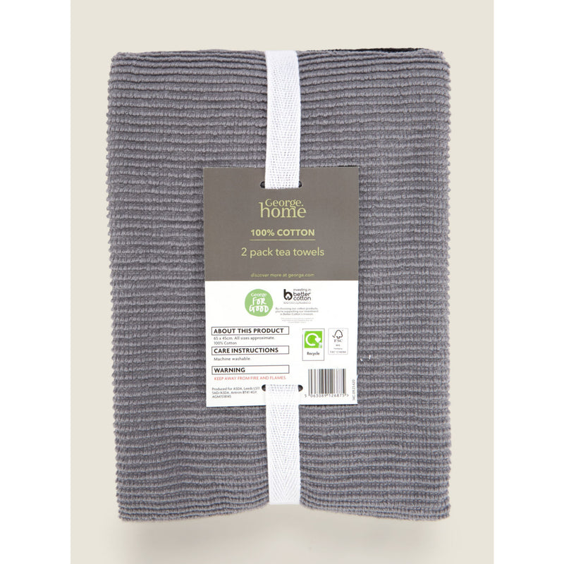 George Home Black Grey Ribbed Tea Towels, UK version