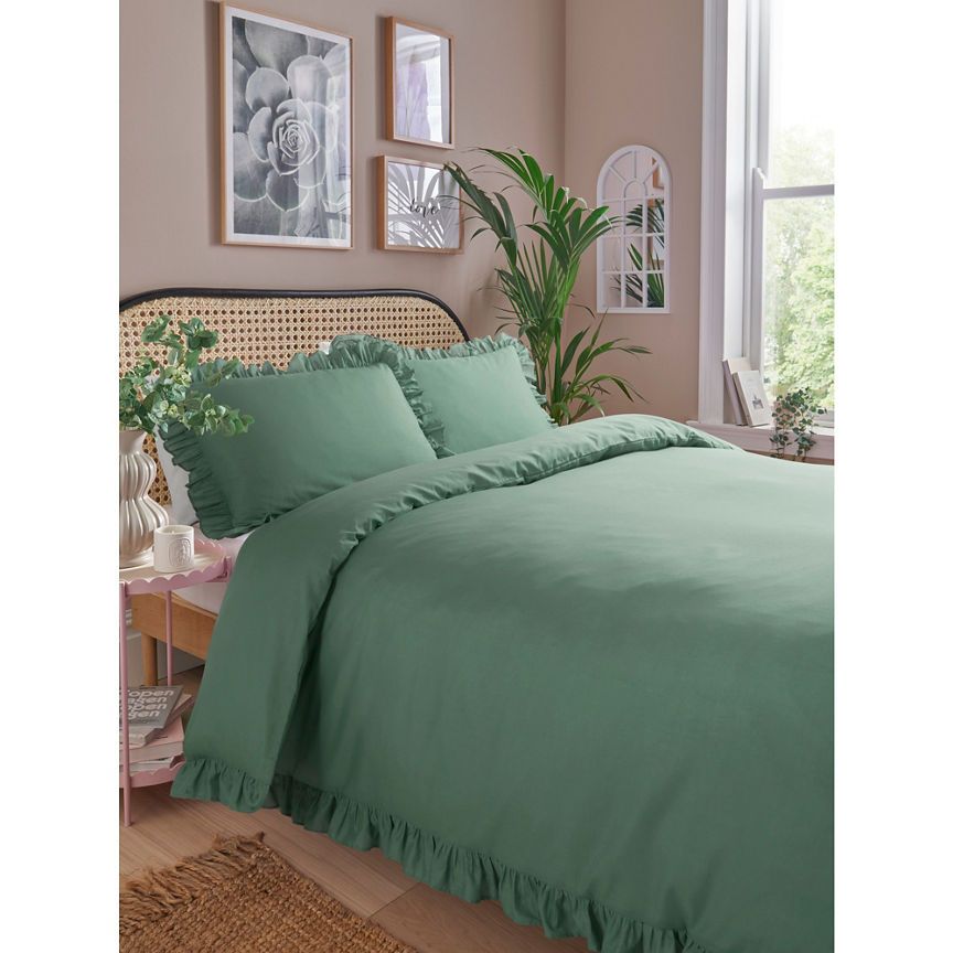 George Home Green Frill Trim Duvet Set - Double GOODS ASDA   