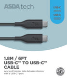 ASDA Type C to Type C Cable Black 1.8m - British product