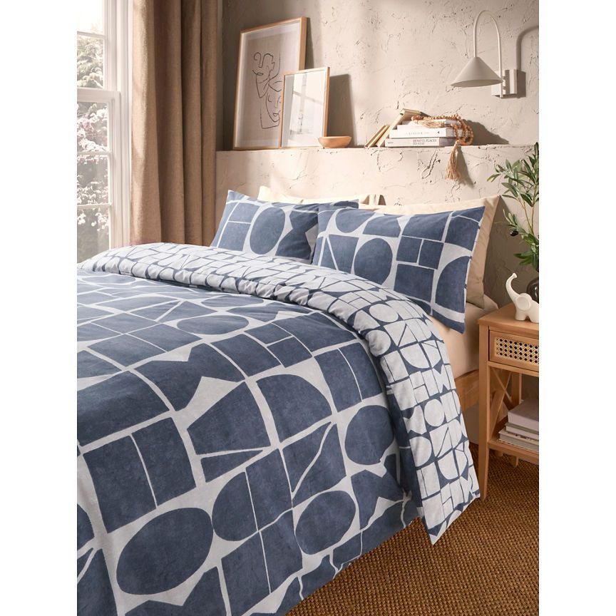 George Home Grey Tranquility Block Geo Duvet Set - Double GOODS ASDA   