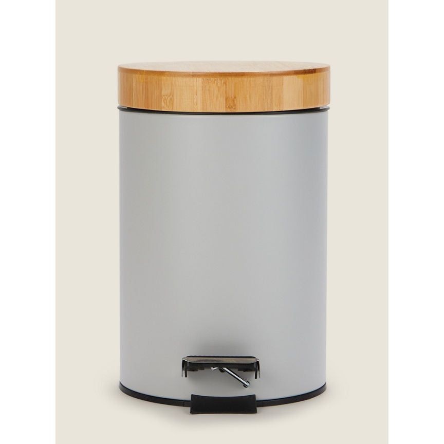 George Home Light Grey 3L Pedal Bin With Bamboo Lid GOODS ASDA   