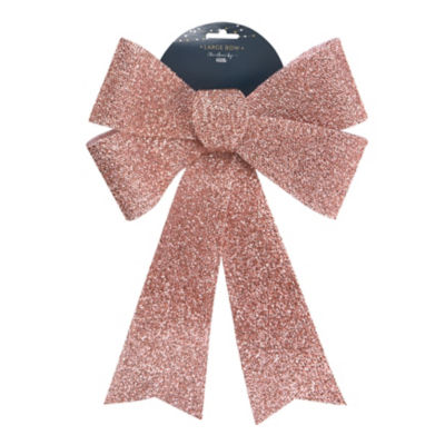 George Home pink glitter Christmas bow 41cm, imported from the UK