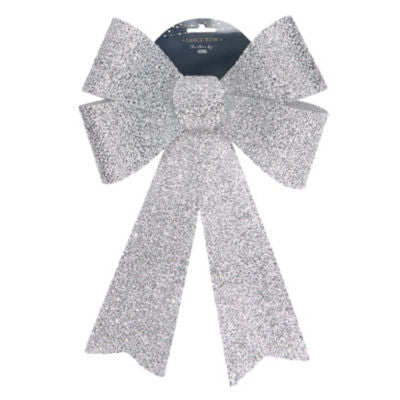 George Home Christmas silver glitter bow 41cm (British brand)