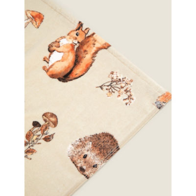 George Home natural woodland animals printed hand towel - British product