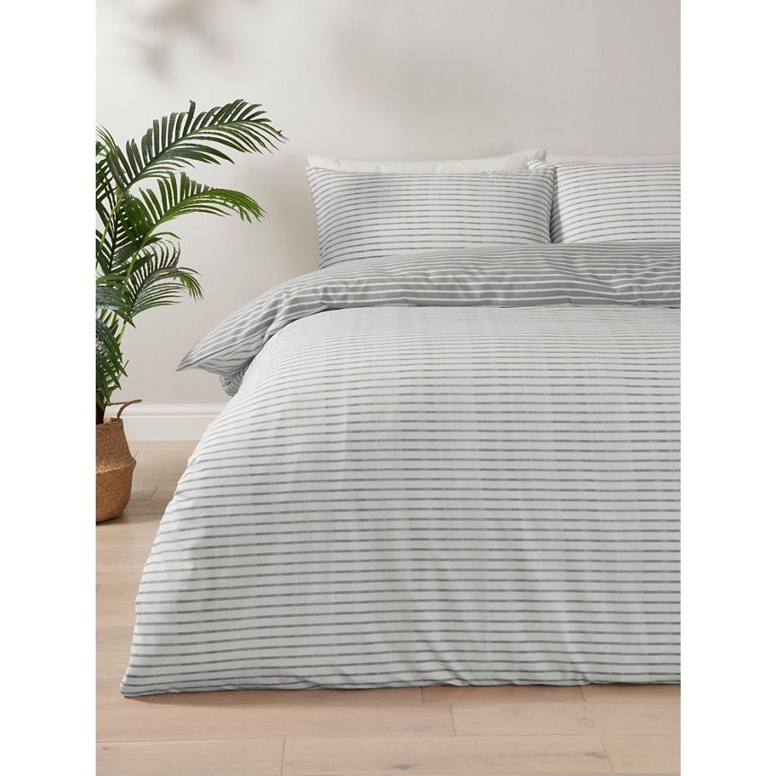 George Home Grey Striped Soft Touch Reversible Duvet Set - Single GOODS ASDA   