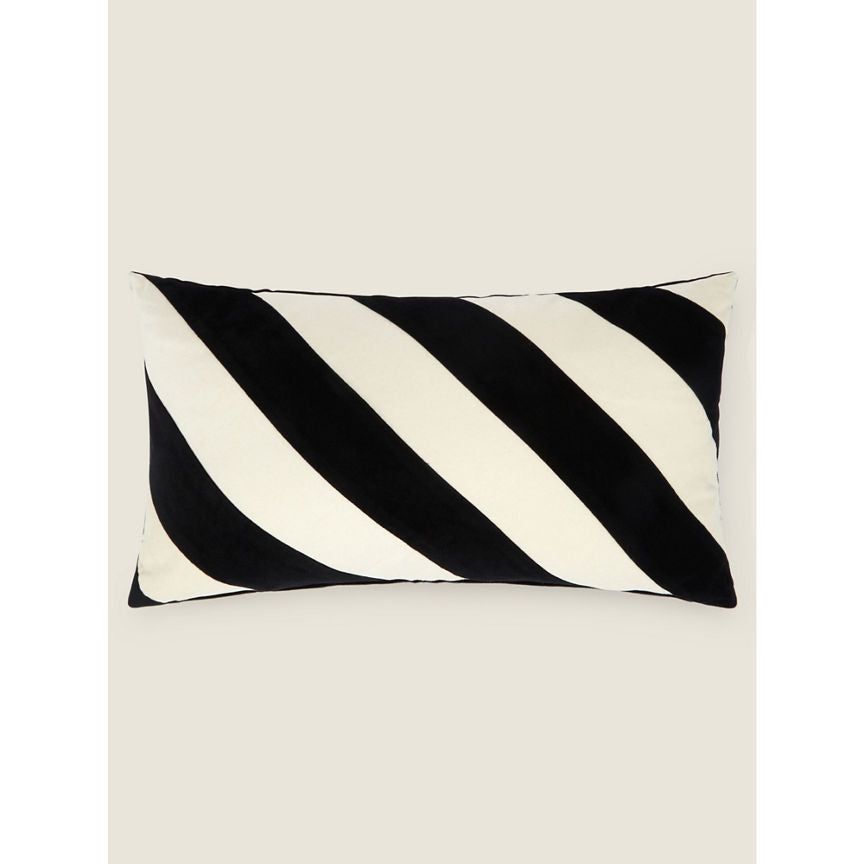 George Home Black & White Stripe Velvet Cushion GOODS ASDA   