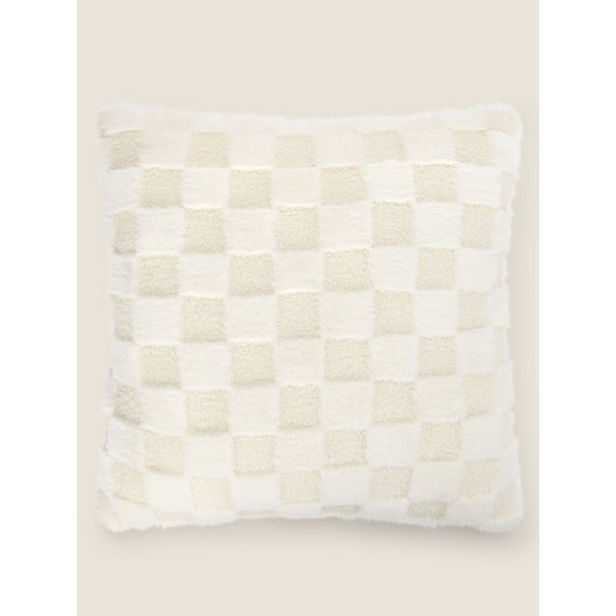 George Home Cream Borg Checkerboard Cushion GOODS ASDA   