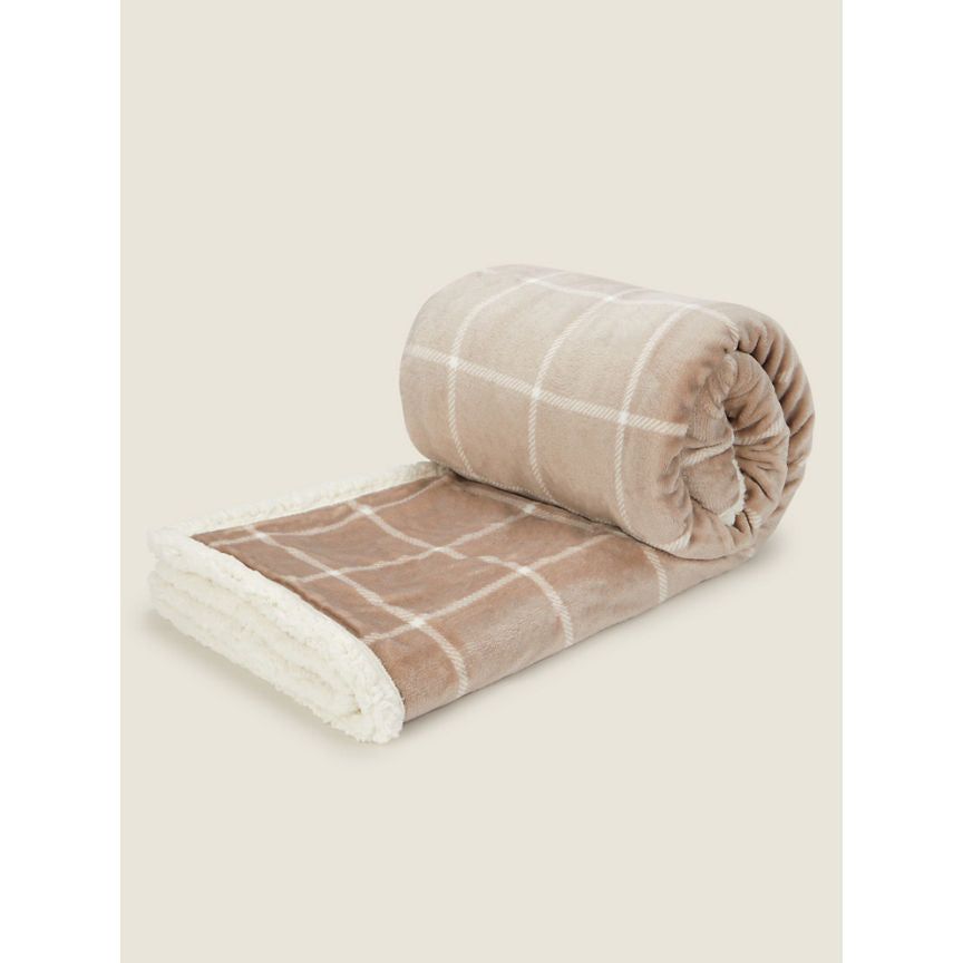 George Home Natural Check Sherpa Throw GOODS ASDA   