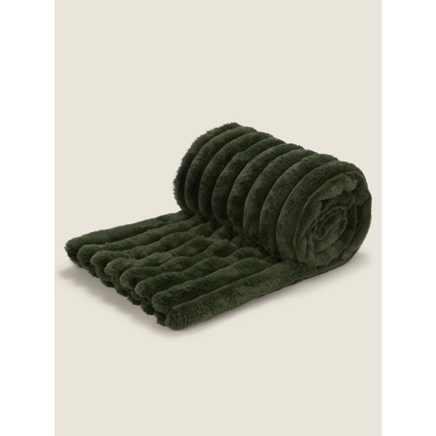 George Home Green Ribbed Faux Fur Throw GOODS ASDA   