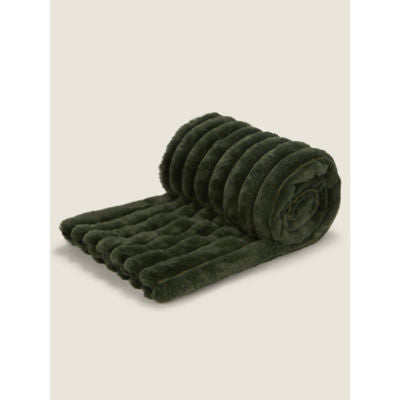 George Home green ribbed faux fur throw 150 x 120 cm, UK version