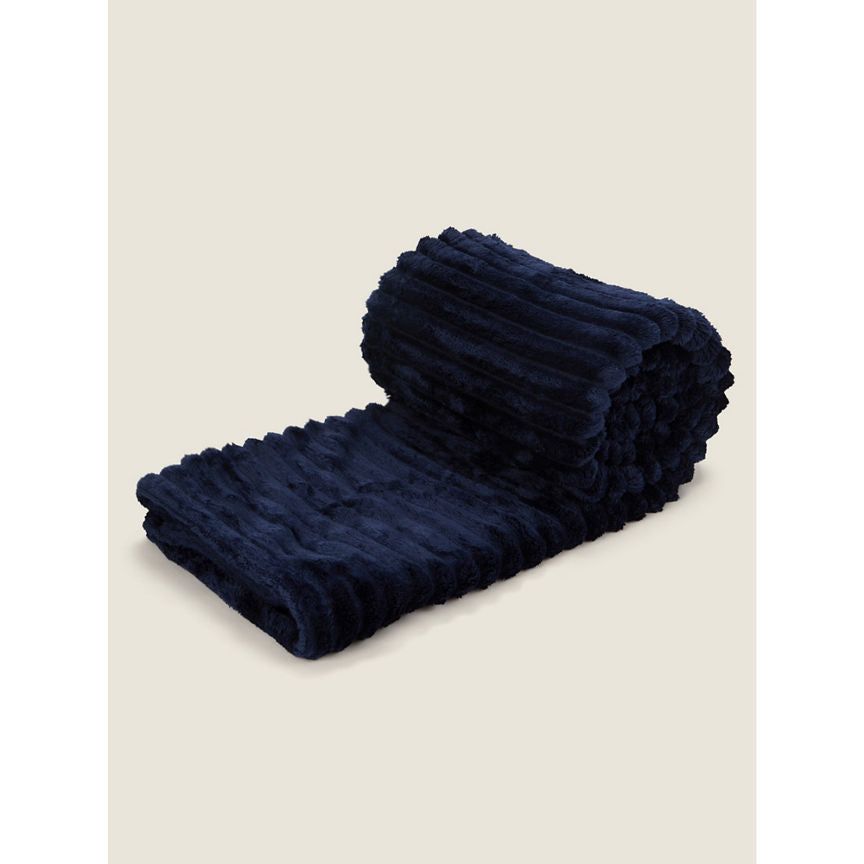 George Home Navy Ribbed Super Soft Throw GOODS ASDA   