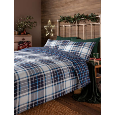 George Home blue Christmas checked brushed cotton duvet set double (British brand)
