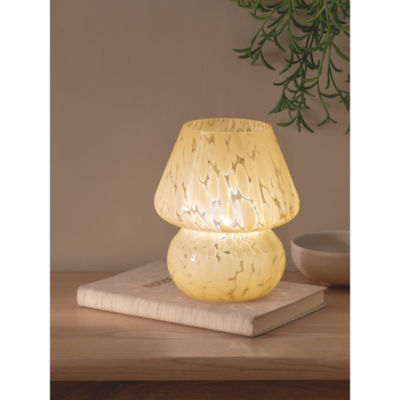 ASDA George Home Yellow Glass Mushroom LED Lamp Portable Size 15x15x18.5cm- Buy online at McGrocer