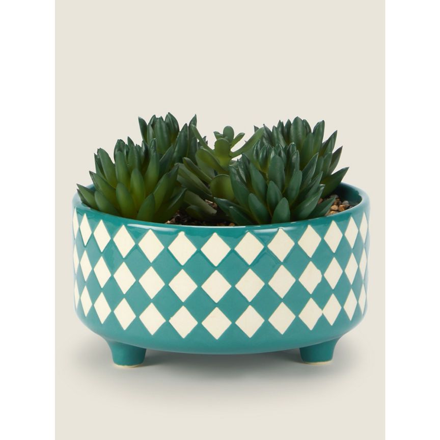 George Home Green Trough Planter with Succulents