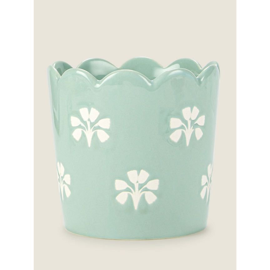 George Home Green Viola Scalloped Plant Pot GOODS ASDA   